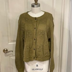 Anthropologie Pilcro Textured Puff-Sleeve Cardigan